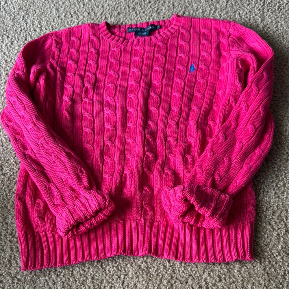 Ralph Lauren Pink Crew Neck Cable Knit Sweater
